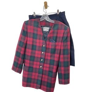 Le Suit Plaid Skirt Suit Set Blazer Skirt Wool Blend Career Size 10